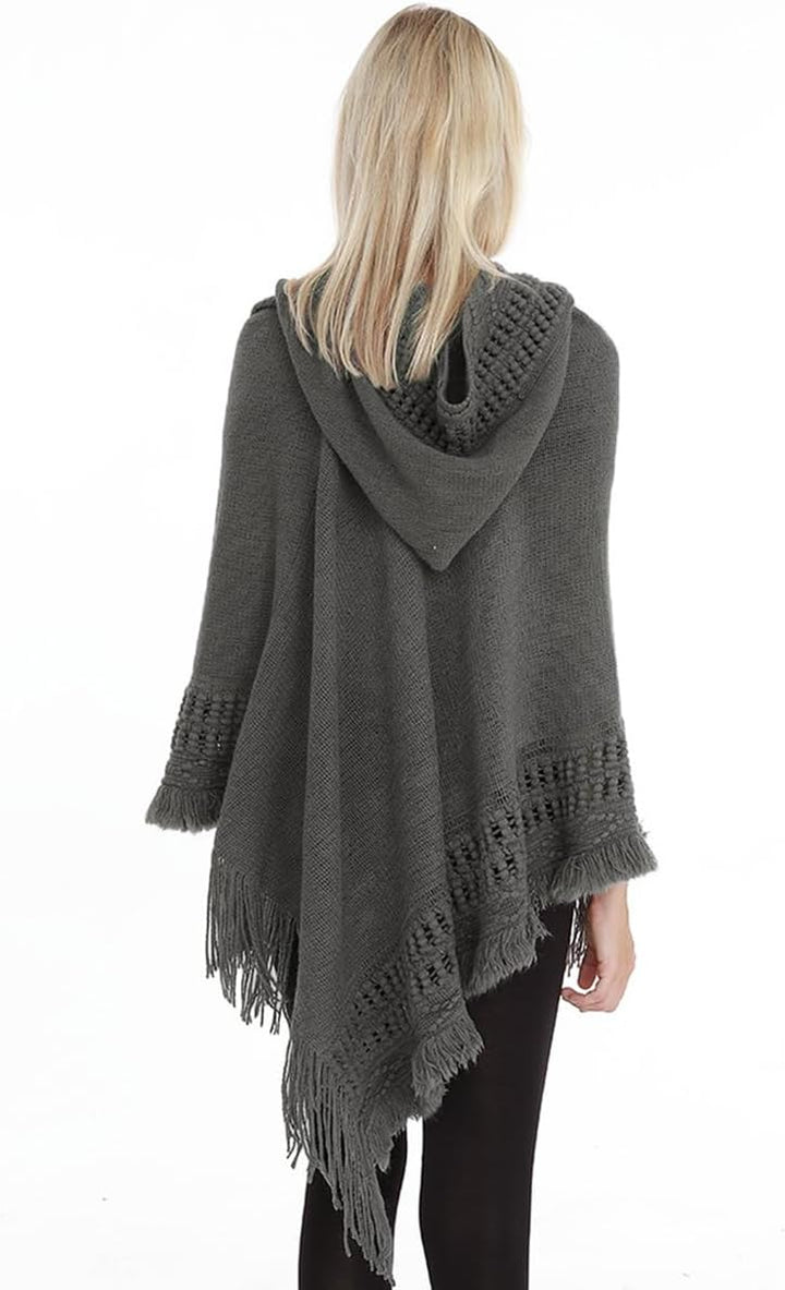Rayson Poncho Damen Elegant Warm Winter mit Kapuze Solid Color Strick Ponchos Capes für Damen mit Fr