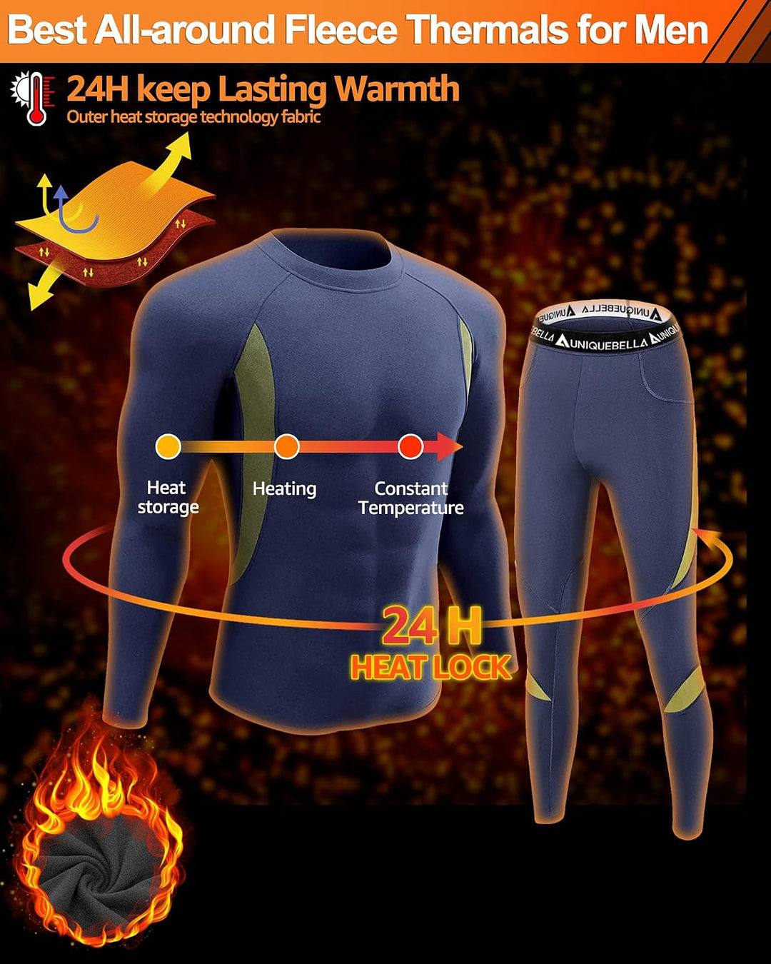 UNIQUEBELLA Thermo Unterwäsche Set, Funktionswäsche Herren Skiunterwäsche Winter Suit Ski Thermo-Unt