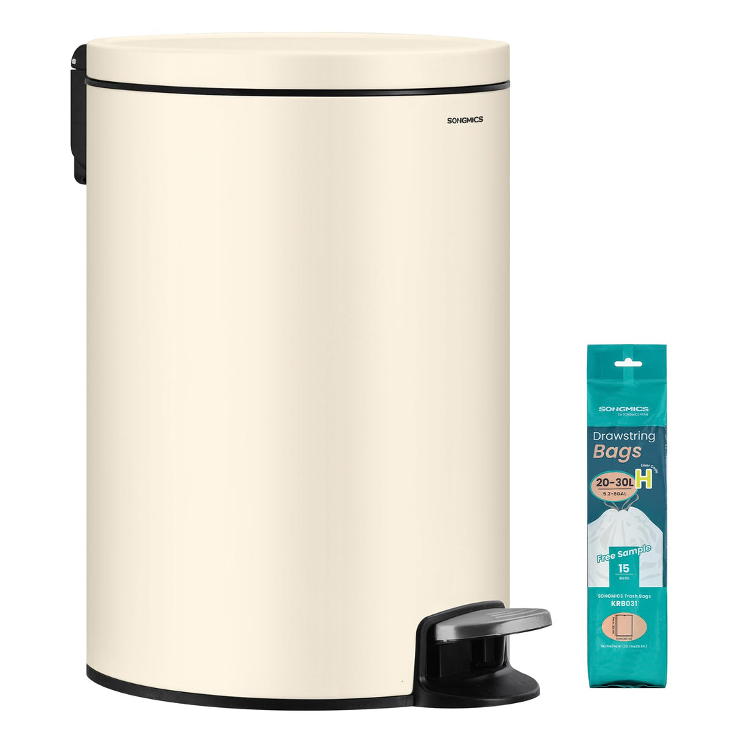 SONGMICS Mülleimer Küche, mit Deckel, Softclose, Beige, 20 L Beige 20 L, Beige 20 L