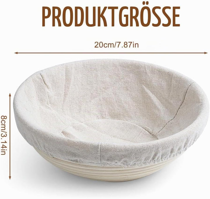 Gärkörbchen Rund, 8 Zoll Gärkörbchen für Brot mit Leineneinsatz, Natürlicher Rattan Gärkorb Brot, Br