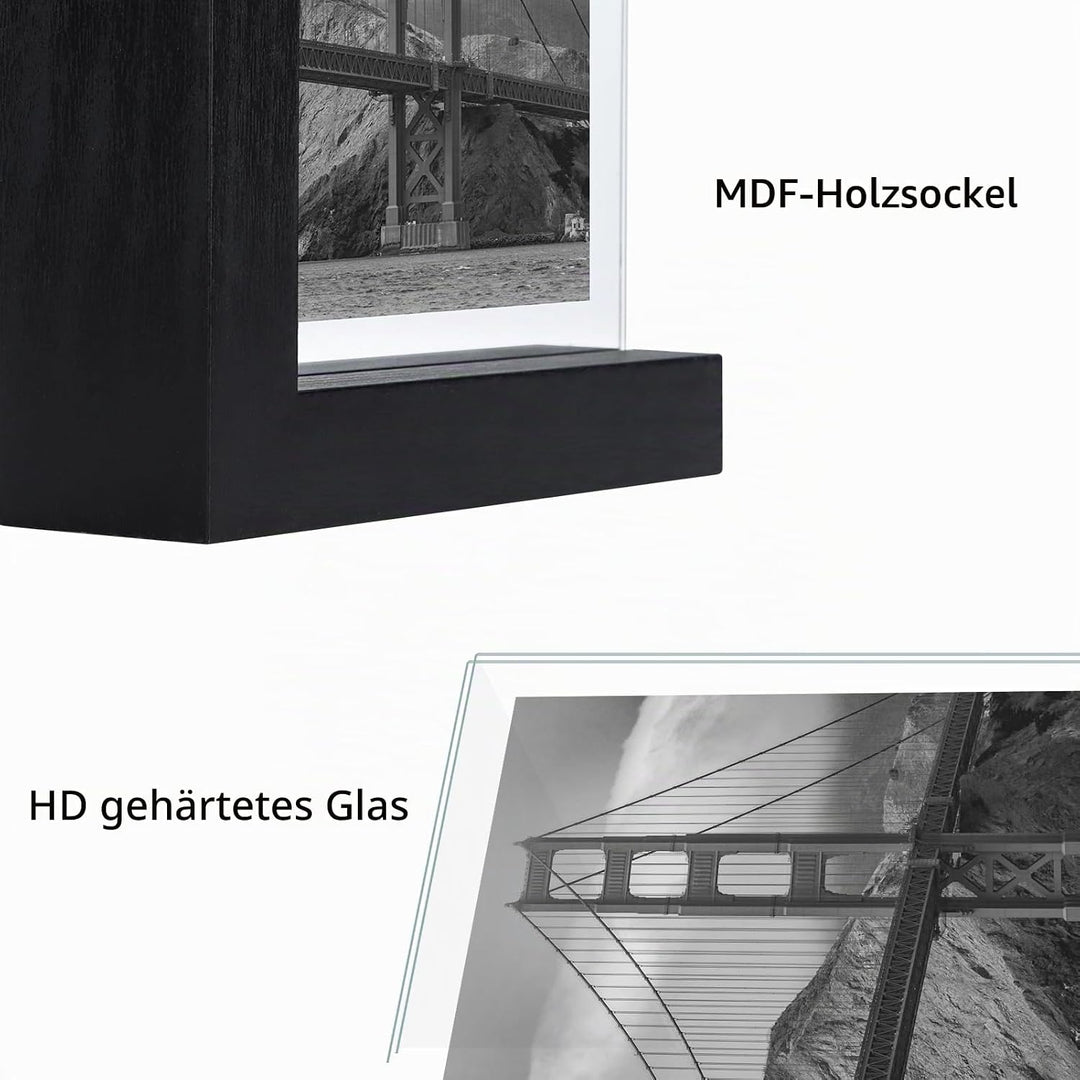 RLAVBL 2er Set Schwarze Bilderrahmen 20x25 cm, Doppelseitiger Glasbilderrahmen mit L-förmigem MDF-So