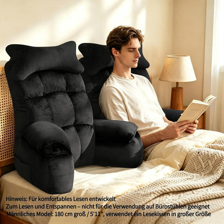 Lesekissen für Bett und Sofa, Rückenkissen mit Rückenlehne zum Lesen Rein Schwarz 67*30cm, Rein Schw