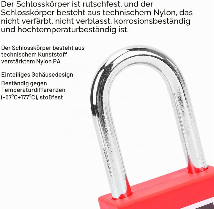 Sicherheits Vorhängeschlösser Set, 10er, 38 Mm, Sicherheitsverriegelung, Nylon-Verriegelung, Tag-Out