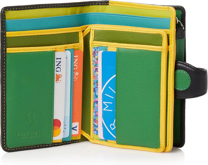 VISCONTI 100% Pur Leder Portemonee Damen RFID Schutz Geldbeutel Geldbörse Bifold Mehrfarbig Portmone