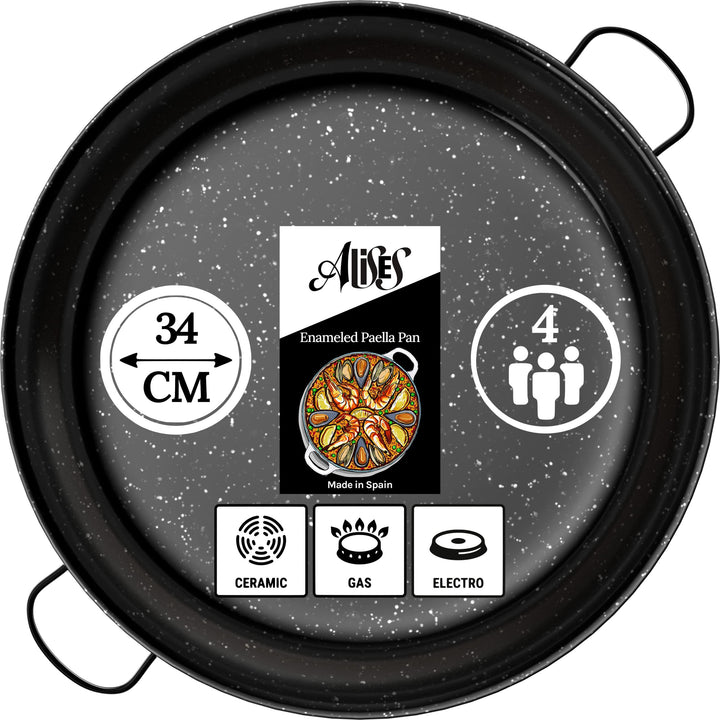 Alises Enameled Anti-Rust Steel Paella Pan 34cm Standardschliff 34 cm, Standardschliff 34 cm