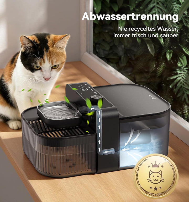 FEELNEEDY Trinkbrunnen für Katze Kabellos ohne Filter mit Akku 3000mAh, 3.5L Katzenbrunnen Kabellos