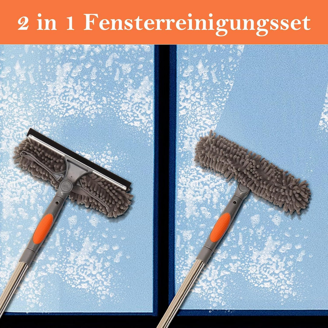 Terafeels 280cm Teleskop Fensterwischer Abzieher Set, 2 in 1 Teleskopstange Fensterreinigung ür Inne