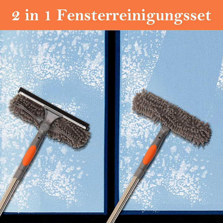 Terafeels 280cm Teleskop Fensterwischer Abzieher Set, 2 in 1 Teleskopstange Fensterreinigung ür Inne