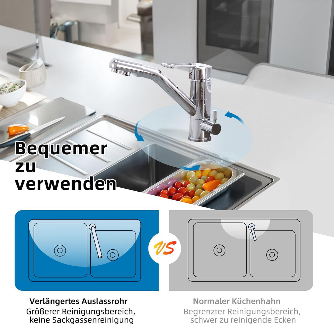 3-Wege-Küchenarmatur, 360° drehbarer Küchenarmatur, Spültischarmatur mit flexiblem Auslauf, G3/8 Zol