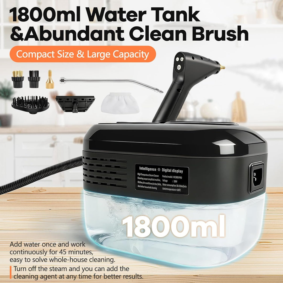 Dampfreiniger 2500W Dampfreiniger Handgerät mit 1.8L Wassertank Schwarz, Schwarz