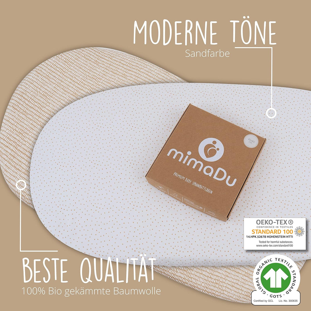 mimaDu - 2er Set Spannbettlaken GOTS 100% Bio-Baumwolle 75x35 cm auch für 70x32, 70x37, 70x30 Baby S