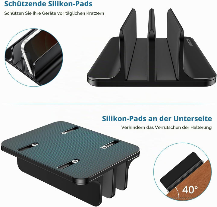 OMOTON [Aktualisierte Version Vertikaler Doppelständer für Laptops, Dualer Desktop-Laptop-Ständerhal