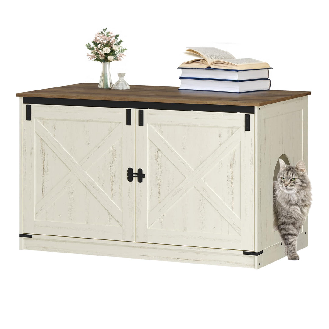 Hzuaneri Katzenklo Schrank, Katzenschrank, Katzentoilette mit Herausnehmbarer Trennwand, Katzenhaus,
