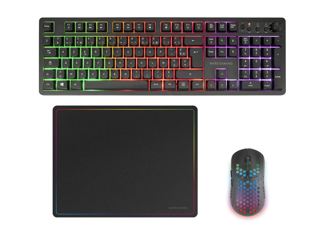 Mars Gaming MCPWX, Französisch, Kabelloses Gaming-Combo, DualPro Link 2.4GPRO-Technologie, Vollforma