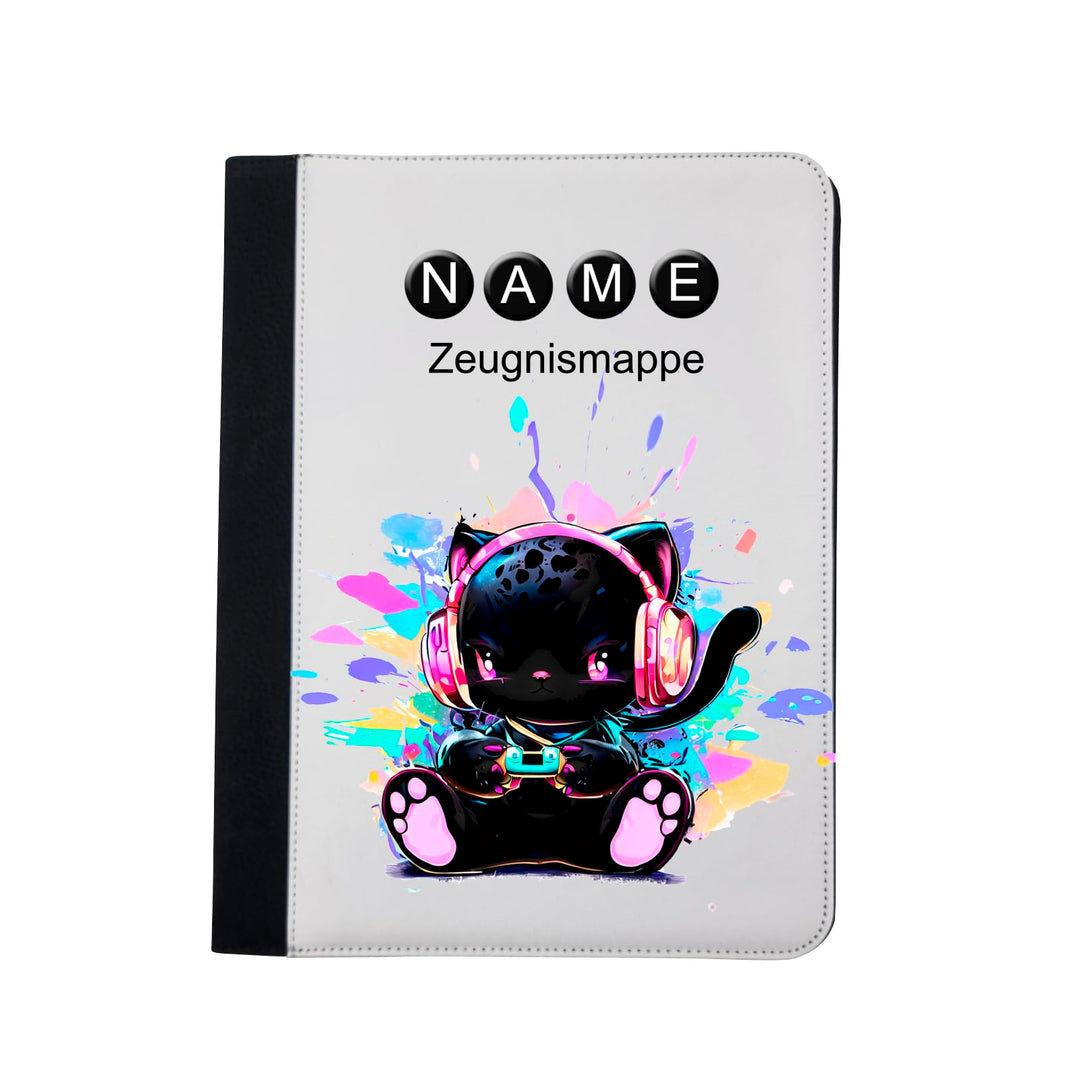 Zeugnismappe personalisiert Zocker-Mieze mit Name, Zocker-mieze