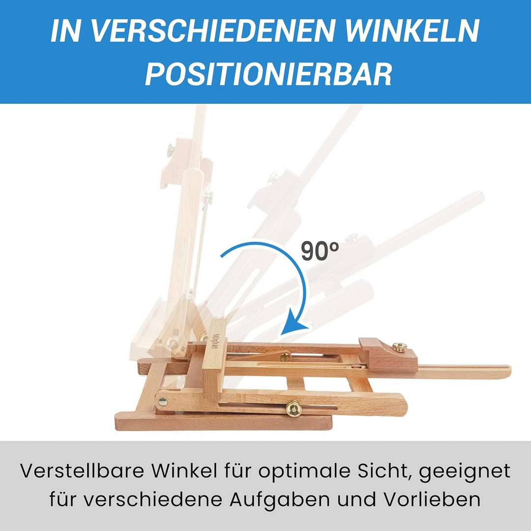 COOZEE Grundlegende H-Frame-Tabletop-Staffelei, Einstellbare Buchenwood -Desktop -Staffelei, tragbar