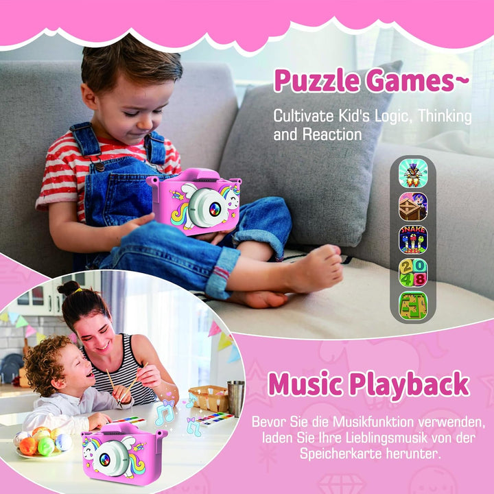 MYSTILUCK Kinderkamera, 1080P HD Digitalkamera für Kinder mit 2,0"-Bildschirm &amp; 32GB-Karte, Fotoappa