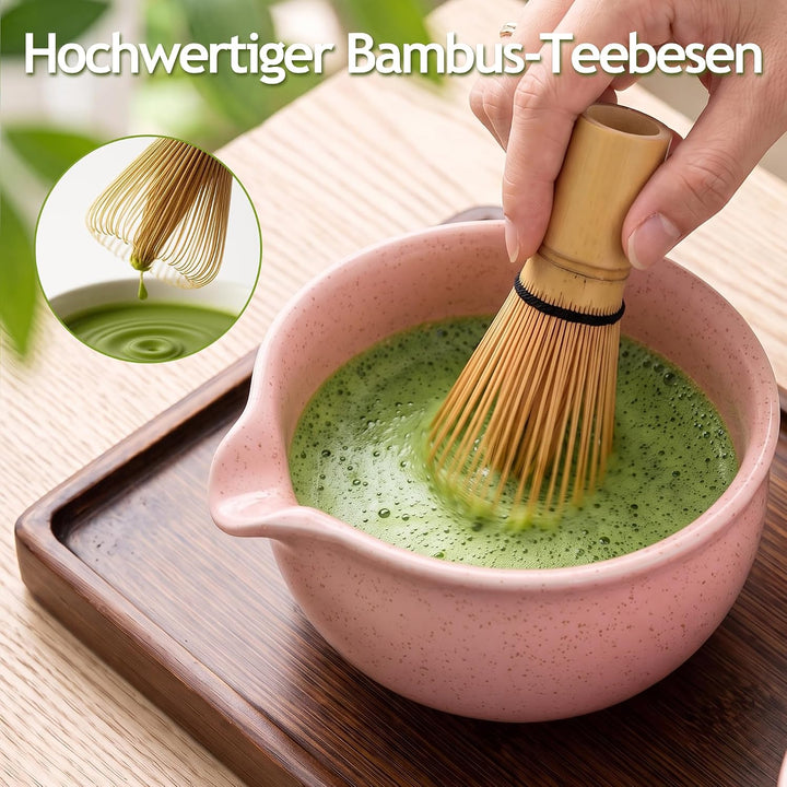 Matcha Set Rosa 7-teilig Bambus Matcha Besen Set Matcha Schalen Set, Rosa