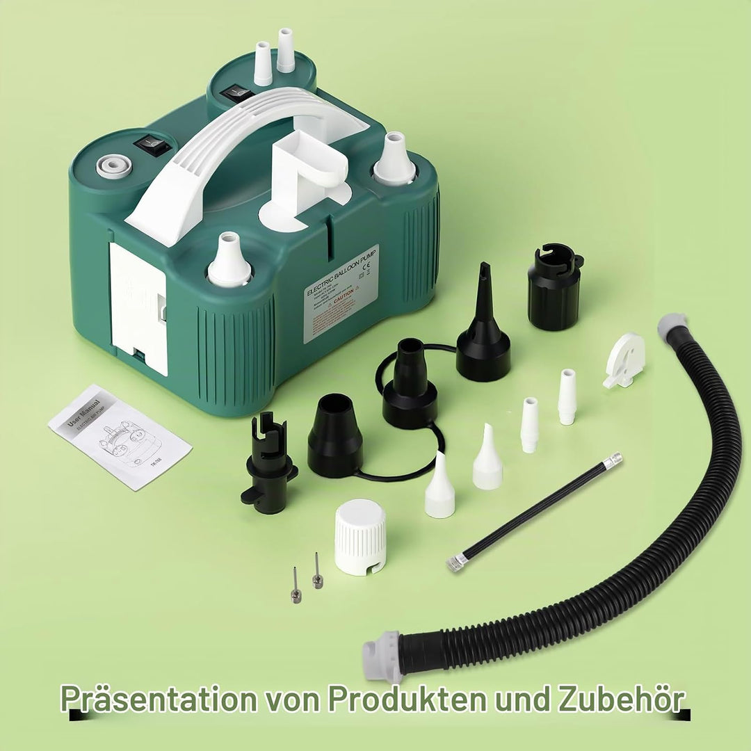 PlusFive 4-in-1 Elektrische Luftpumpe, Multifunktions Ballonpumpe Elektrisch mit Dual-Motor &amp;10 Luft
