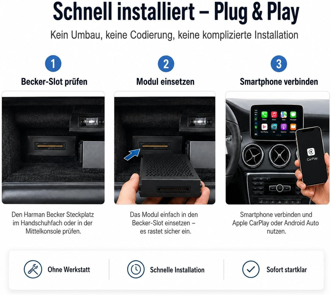 Wireless CarPlay &amp; Android Auto Modul für Mercedes NTG 4.5/4.7 Becker-Slot