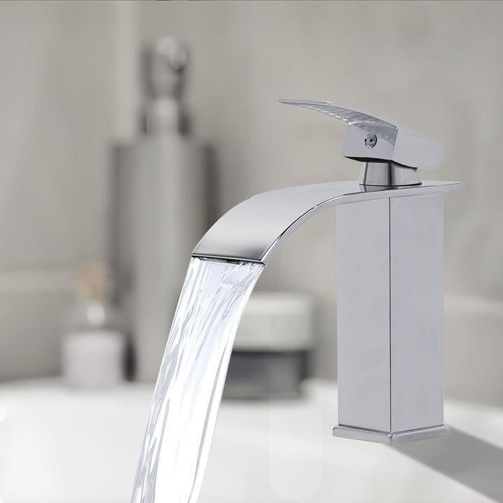Wasserfall Wasserhahn Bad Waschtischarmaturen aus Edelstahl Silber, Silber