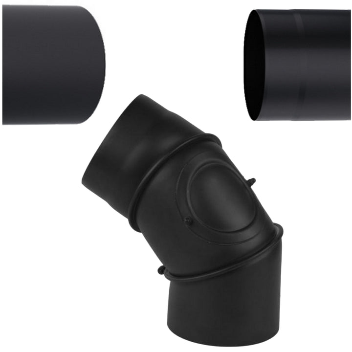 Ofenrohr Bogen Schwarz Ø 120 mm – Verstellbar 0–90° mit Reinigungsöffnung - Kaminrohr Bogen von 0 bi