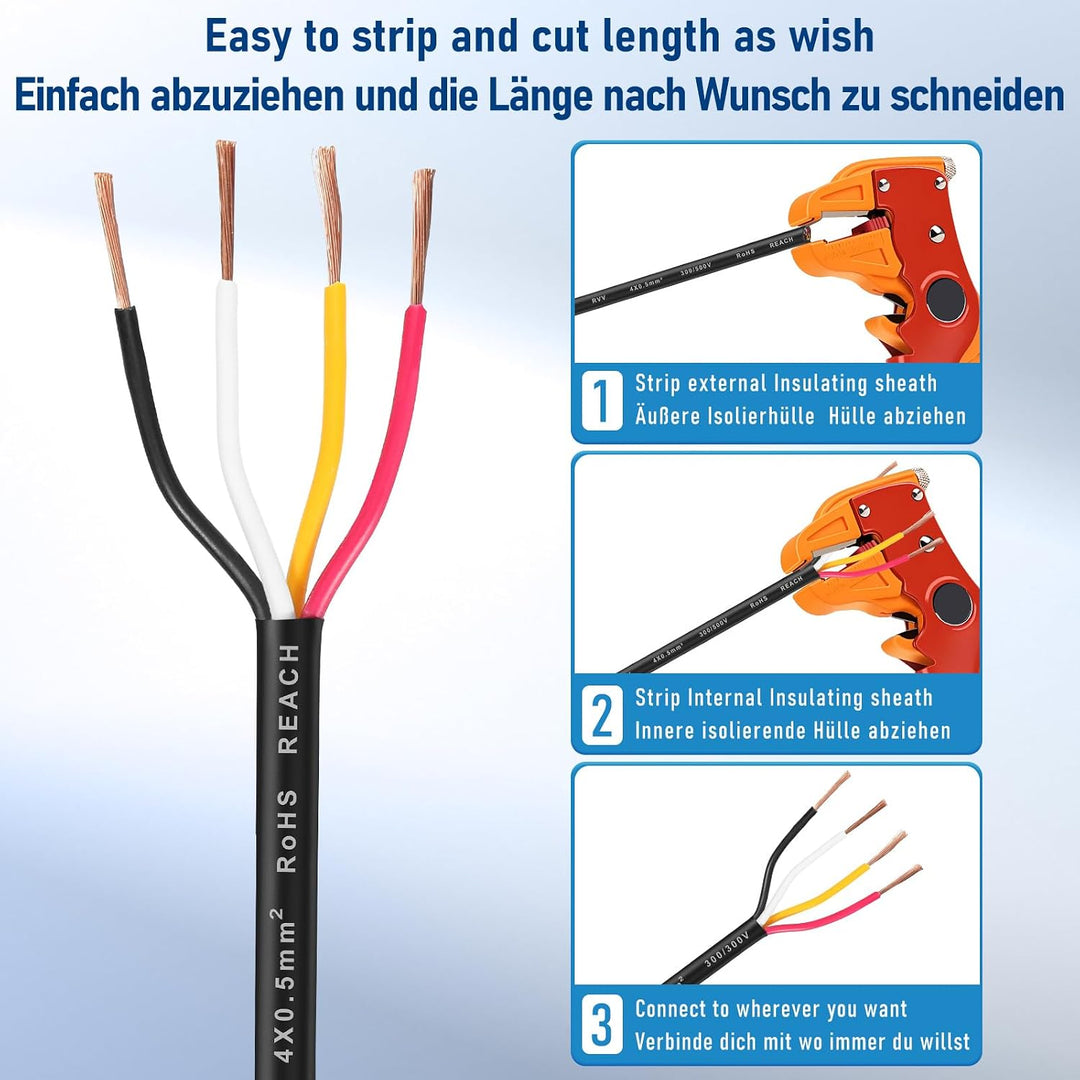 4 Adriges Anhängerkabel KFZ Kabel 5M, Fahrzeugkabel 4 adrig für Anhänger Beleuchtung Rücklichter, 4