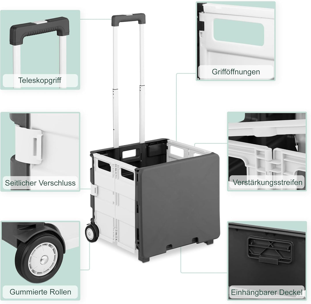 Relaxdays Einkaufstrolley, klappbar, Einkaufskorb mit Rollen, Deckel &amp; Teleskopgriff, bis 35 kg, Rol