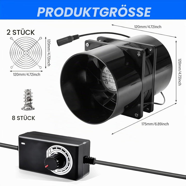 DC 12V Rohrventilator, 100mm Axial Rohrventilator, Lüfter Axiallüfter Abluftventilator, Rohrlüfter R