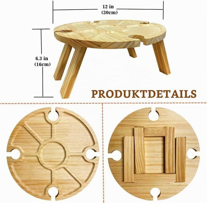 Outdoor Weintisch Tragbar, Mini Campingtisch, Picknicktisch Rund Holz Tragbarer, Outdoor Weintisch P