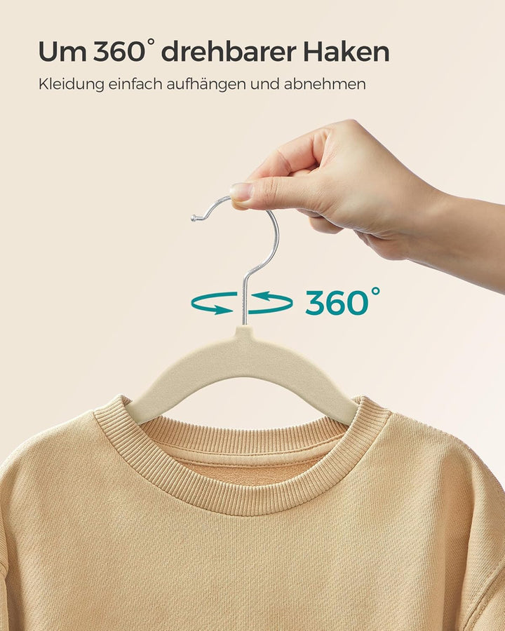 SONGMICS Kinderkleiderbügel, 50er Set Kleiderbügel Kinder, Baby-Kleiderbügel, Bügel Samt, 360° drehb