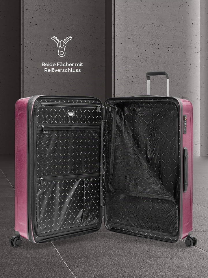 REDOLZ sehr grosser Hartschalen L+ Trolley | 52 x 34 x 77 cm | mit Dehnfalte von 123 auf 140 Liter e