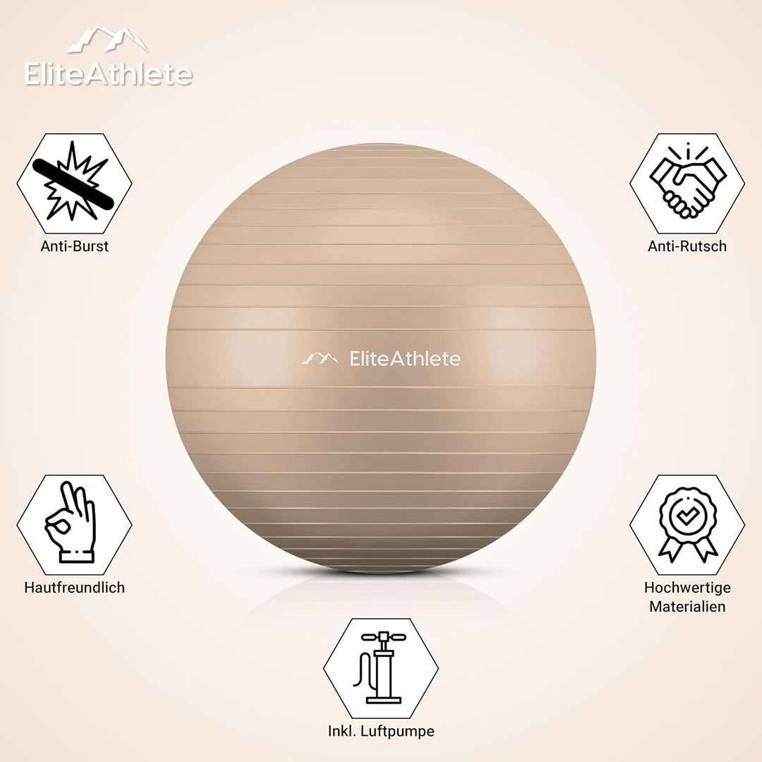 EliteAthlete Gymnastikball Sitzball Büro ergonomisch mit Anti Burst System - Fitness Pilates Schwang