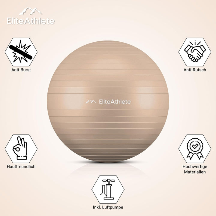 EliteAthlete Gymnastikball Sitzball Büro ergonomisch mit Anti Burst System - Fitness Pilates Schwang