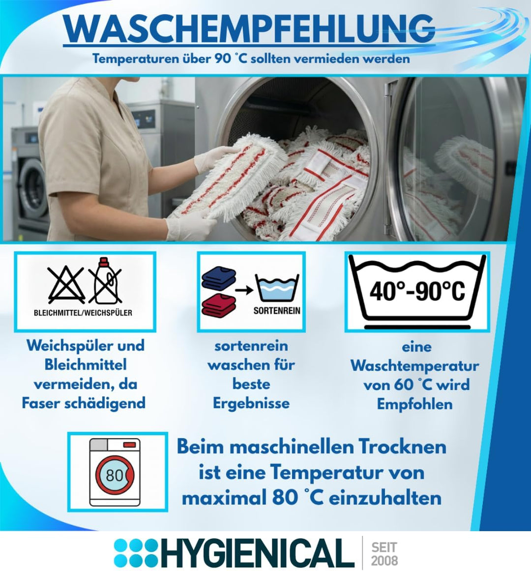 Wischmopp Set für Krankenhäuser und Hospitals, Profi-Moppbezüge, Moppbezüge für Mopphalter, Schlinge