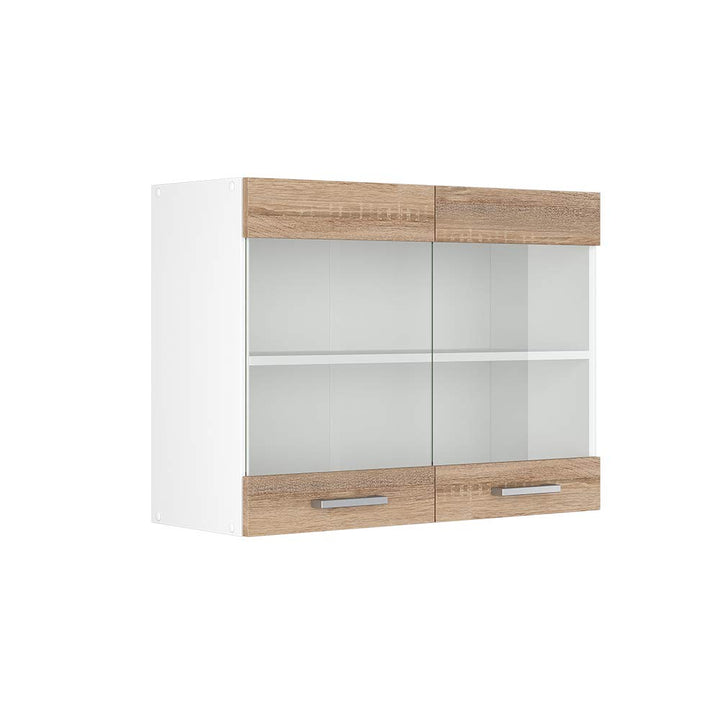 Vicco Küchenschrank Glas R-Line, Sonoma/Weiss, 80 cm Sonoma Hängeglasschrank 80cm, Sonoma Hängeglass