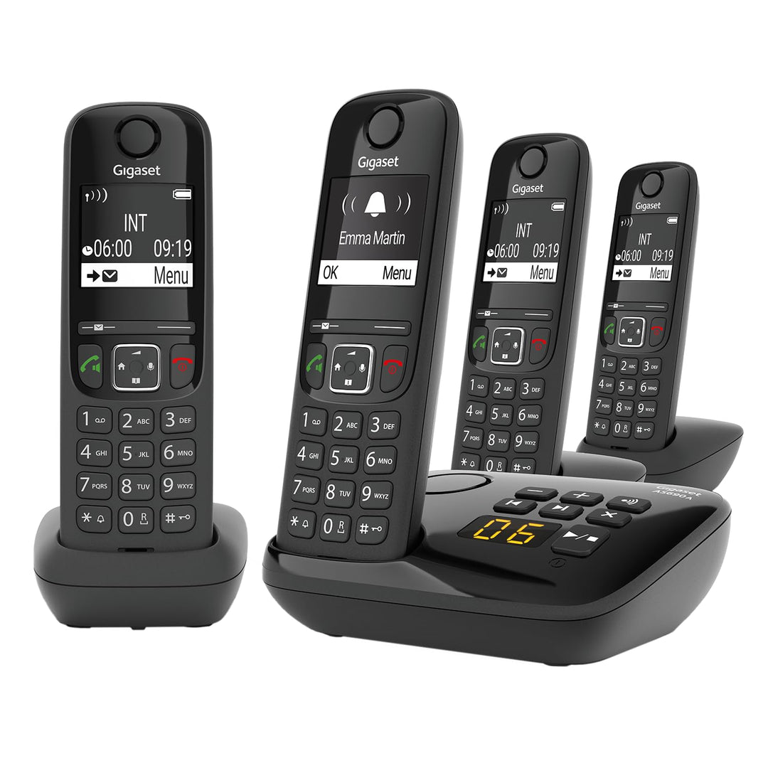 Gigaset AS690A Quattro - 4 Schnurlose DECT-Telefone mit Anrufbeantworter - gut lesbarem kontrast Dis