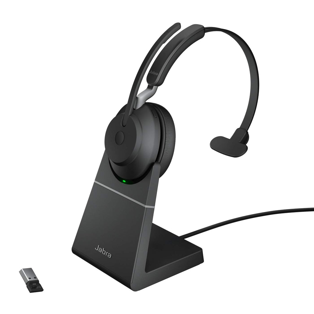 Jabra Evolve2 65 Wireless PC Headset with Charging Stand – Noise Cancelling UC Certified Mono Headph