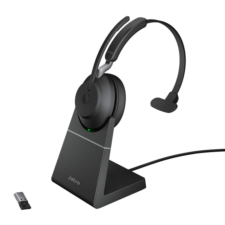 Jabra Evolve2 65 Wireless PC Headset with Charging Stand – Noise Cancelling UC Certified Mono Headph