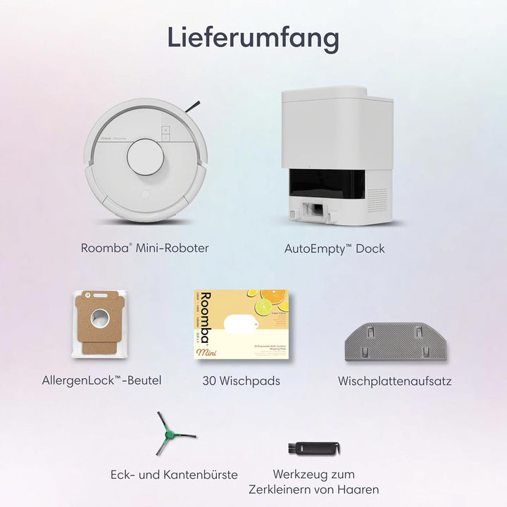 iRobot Roomba® Mini Saug- &amp; Wischroboter + AutoEmpty™ Dock, Weiss, Weiss