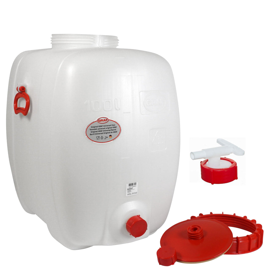 Graf Getränkefässer Saftfässer Kunststofffässer Ovale 60-500 Liter (Oval 100 Liter mit Auslaufhahn N
