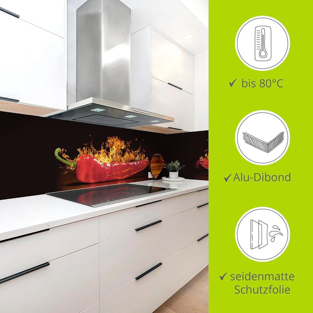 ARTland Spritzschutz Küche aus Alu für Herd Spüle 60x55 cm (BxH) Küchenrückwand mit Motiv Essen Lebe