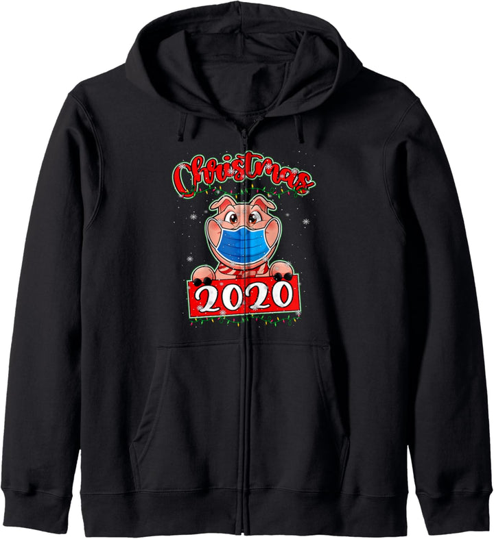 Funny Pig Shirt with Face Mask 2020 Christmas Quarantine Kapuzenjacke