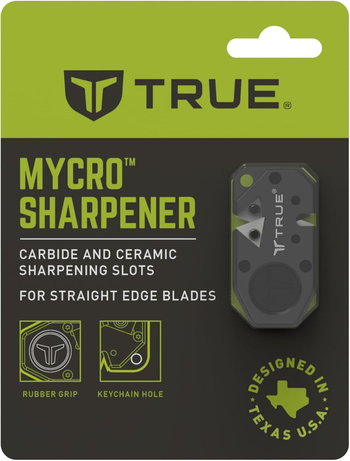 True Utility MYCRO Knife Sharpener - Kompakter Messerschärfer mit Karbid- und Keramikschlitzen - TPR