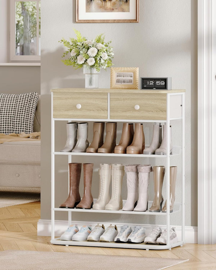 Hzuaneri Schuhregal, Schuhablage mit 5 Ebenen, Schuhregal Gross mit 2 Stoffschubladen, 3 Gittern, Ve