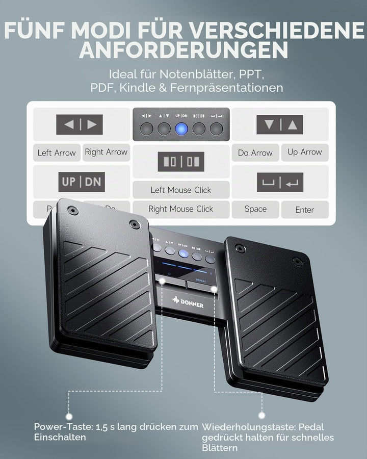 Donner Wireless Bluetooth Page Turner Pedal Bluetooth-Seitenumblätterer-Pedal für iPad-Tablets und S