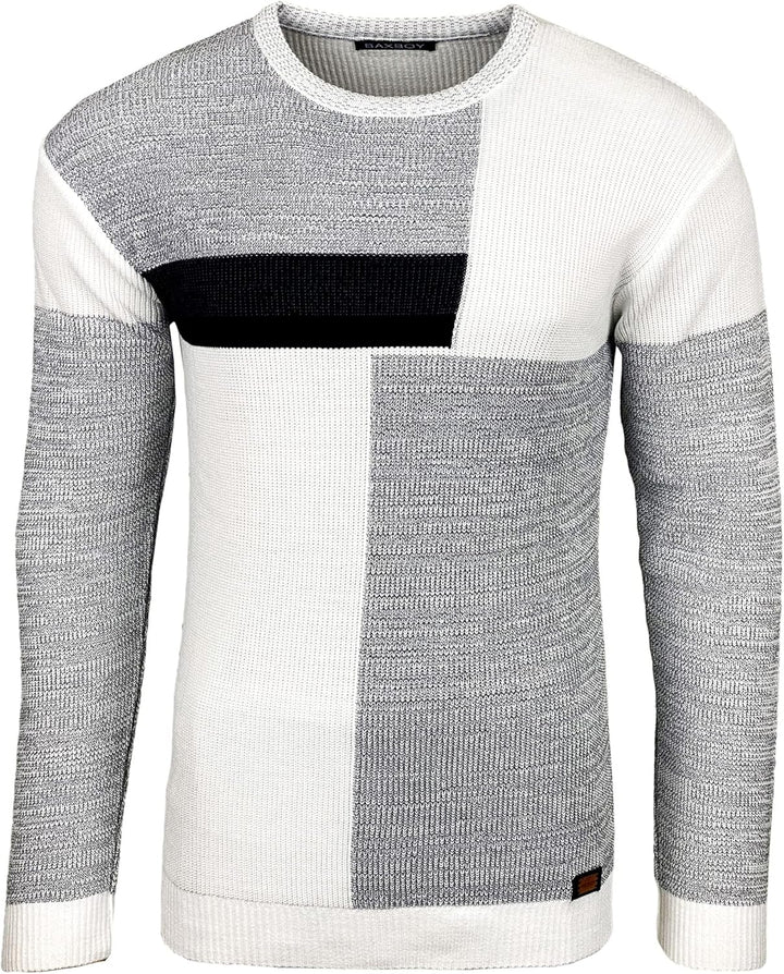 Baxboy Herren Pullover Slim Fit Rundhals Strick-Pullover Rundkragen Moderner Männer schwarzer Pulli