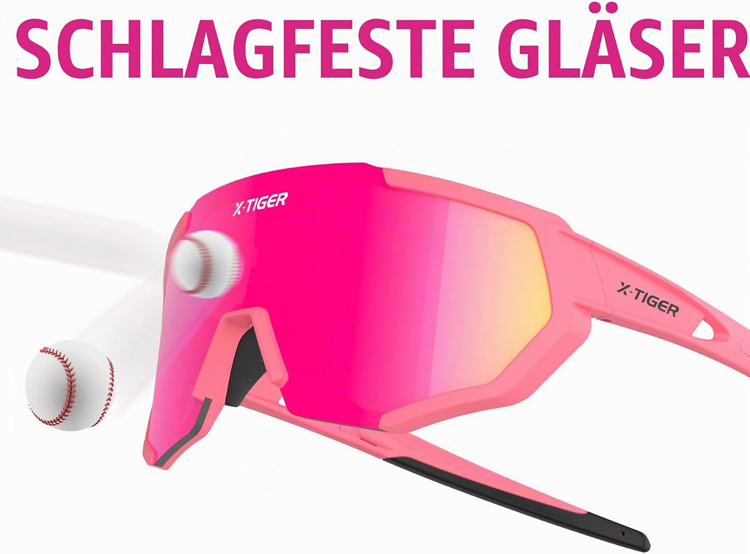 X-TIGER Fahrradbrille, Herren Damen Sportbrille, UV400 mit 5 Wechselgläser,Starker TR90 Frame, mit M