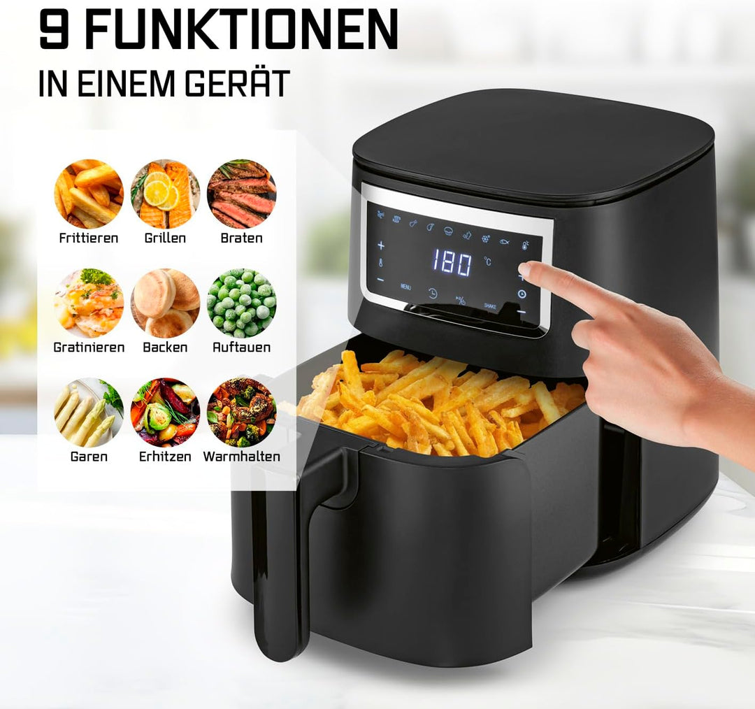 GOURMETmaxx Heissluftfritteuse 4 L Airfryer | Fritteuse mit Touchscreen, 9 Funktionen &amp; 8 Programmen