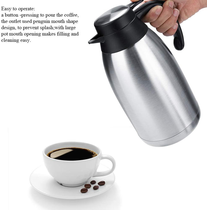 Edelstahl-Wassertopf, vakuumisolierter Wassertopf Edelstahl-Thermoskanne Kaffee-Tee-Wassertopf(2L)
